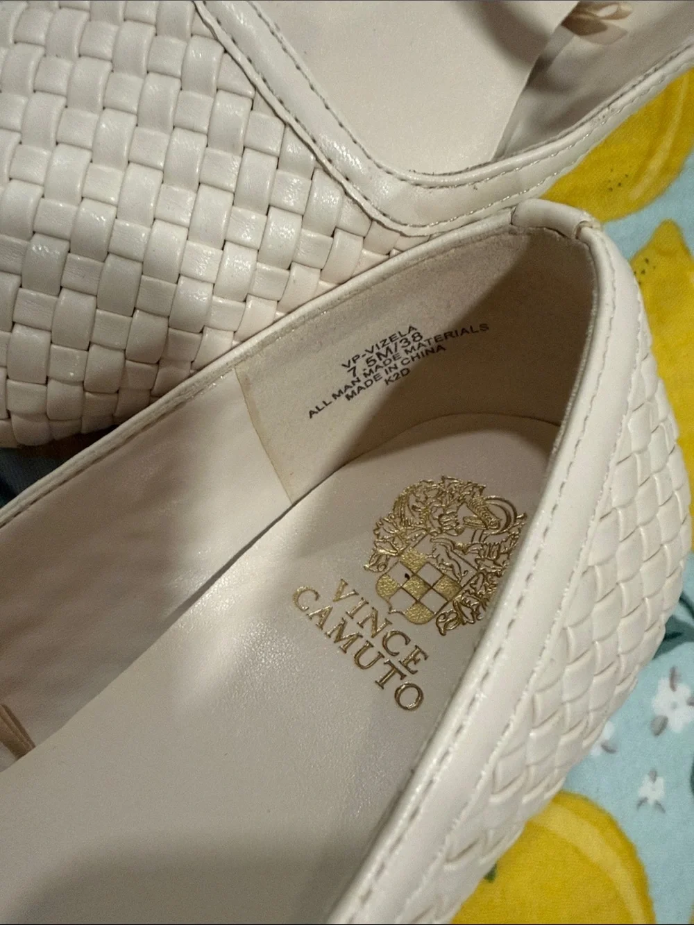 Vince Camuto Cream Woven Mary Jane Flats with Buckle Strap